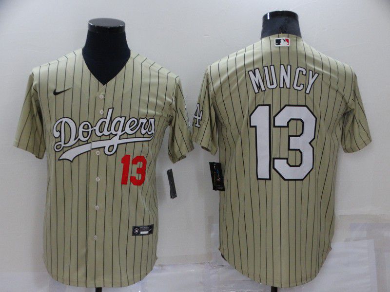 Men Los Angeles Dodgers #13 Muncy Cream Stripe Throwback Nike 2022 MLB Jerseys->los angeles dodgers->MLB Jersey